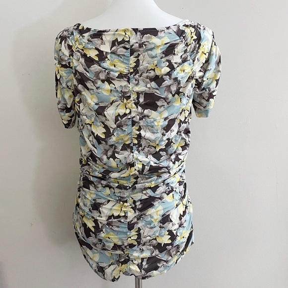 St. John Couture Floral Short Sleeve Ruched Blouse - Picture 3 of 5